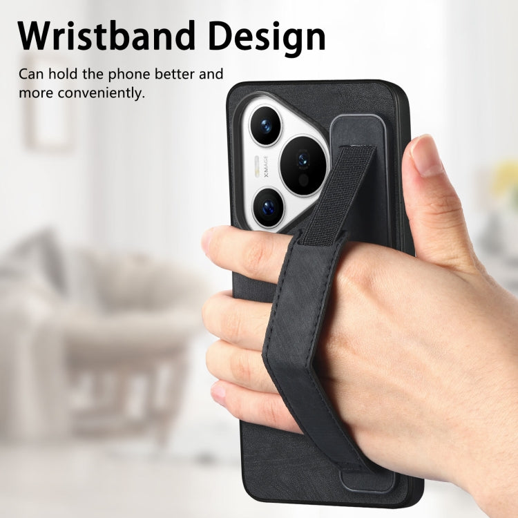 For Huawei Pura 70 Retro Wristband Holder Leather Back Phone Case(Black) - Huawei Cases by PMC Jewellery | Online Shopping South Africa | PMC Jewellery | Buy Now Pay Later Mobicred