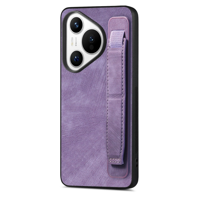 For Huawei Pura 70 Retro Wristband Holder Leather Back Phone Case(Purple) - free shipping - PMC Jewellery - Order now!