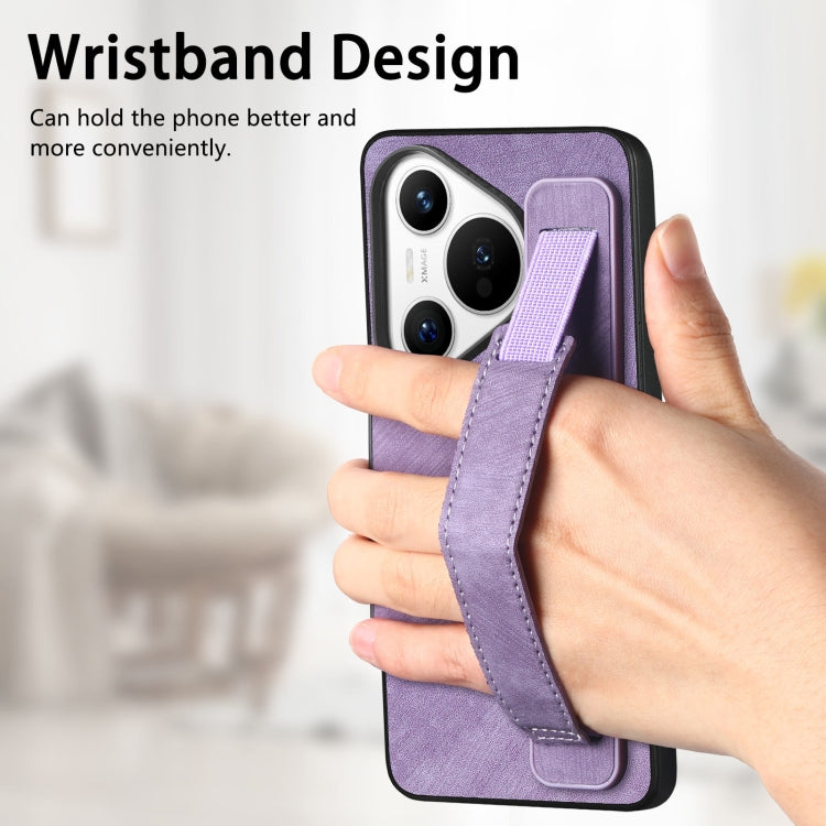 For Huawei Pura 70 Retro Wristband Holder Leather Back Phone Case(Purple) - free shipping - PMC Jewellery - Order now!