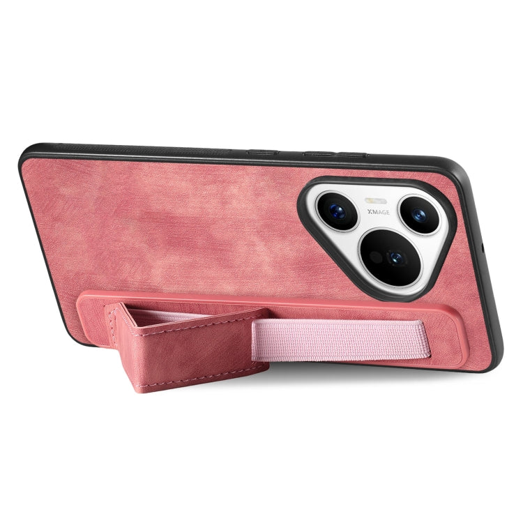 For Huawei Pura 70 Pro Retro Wristband Holder Leather Back Phone Case(Pink) - Huawei Cases by PMC Jewellery | Online Shopping South Africa | PMC Jewellery | Buy Now Pay Later Mobicred