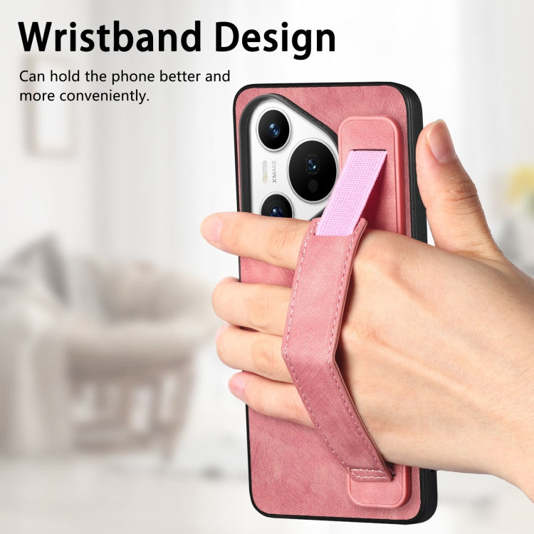 For Huawei Pura 70 Pro Retro Wristband Holder Leather Back Phone Case(Pink) - Huawei Cases by PMC Jewellery | Online Shopping South Africa | PMC Jewellery | Buy Now Pay Later Mobicred