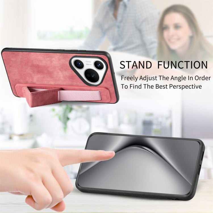 For Huawei Pura 70 Pro Retro Wristband Holder Leather Back Phone Case(Pink) - Huawei Cases by PMC Jewellery | Online Shopping South Africa | PMC Jewellery | Buy Now Pay Later Mobicred