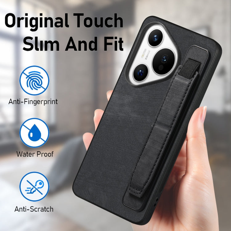 For Huawei Pura 70 Pro Retro Wristband Holder Leather Back Phone Case(Black) - Huawei Cases by PMC Jewellery | Online Shopping South Africa | PMC Jewellery | Buy Now Pay Later Mobicred