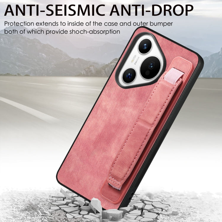 For Huawei Pura 70 Pro+ Retro Wristband Holder Leather Back Phone Case(Pink) - Huawei Cases by PMC Jewellery | Online Shopping South Africa | PMC Jewellery | Buy Now Pay Later Mobicred