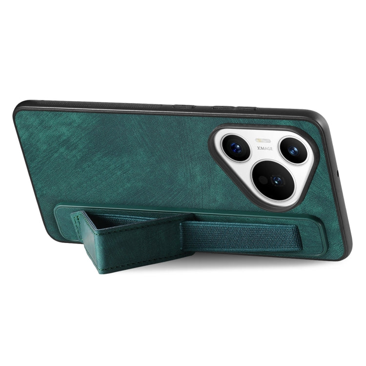 For Huawei Pura 70 Ultra Retro Wristband Holder Leather Back Phone Case(Green) - Huawei Cases by PMC Jewellery | Online Shopping South Africa | PMC Jewellery | Buy Now Pay Later Mobicred