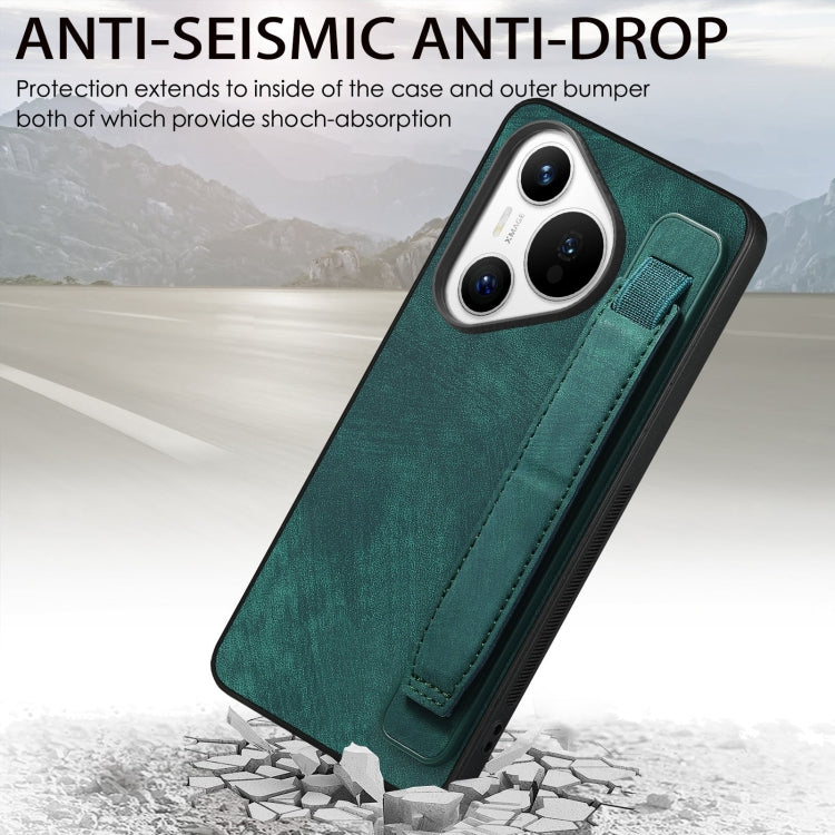 For Huawei Pura 70 Ultra Retro Wristband Holder Leather Back Phone Case(Green) - Huawei Cases by PMC Jewellery | Online Shopping South Africa | PMC Jewellery | Buy Now Pay Later Mobicred