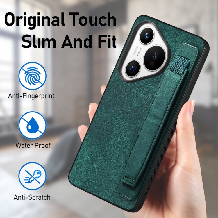For Huawei Pura 70 Ultra Retro Wristband Holder Leather Back Phone Case(Green) - Huawei Cases by PMC Jewellery | Online Shopping South Africa | PMC Jewellery | Buy Now Pay Later Mobicred