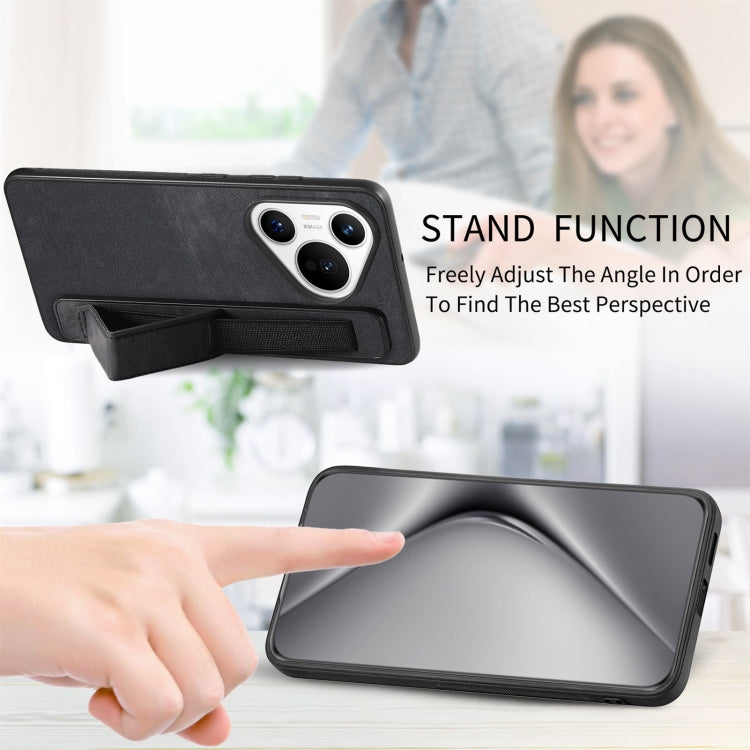For Huawei Pura 70 Ultra Retro Wristband Holder Leather Back Phone Case(Black) - Huawei Cases by PMC Jewellery | Online Shopping South Africa | PMC Jewellery | Buy Now Pay Later Mobicred
