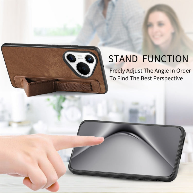 For Huawei Pura 70 Ultra Retro Wristband Holder Leather Back Phone Case(Brown) - Huawei Cases by PMC Jewellery | Online Shopping South Africa | PMC Jewellery | Buy Now Pay Later Mobicred