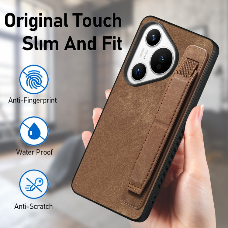 For Huawei Pura 70 Ultra Retro Wristband Holder Leather Back Phone Case(Brown) - Huawei Cases by PMC Jewellery | Online Shopping South Africa | PMC Jewellery | Buy Now Pay Later Mobicred