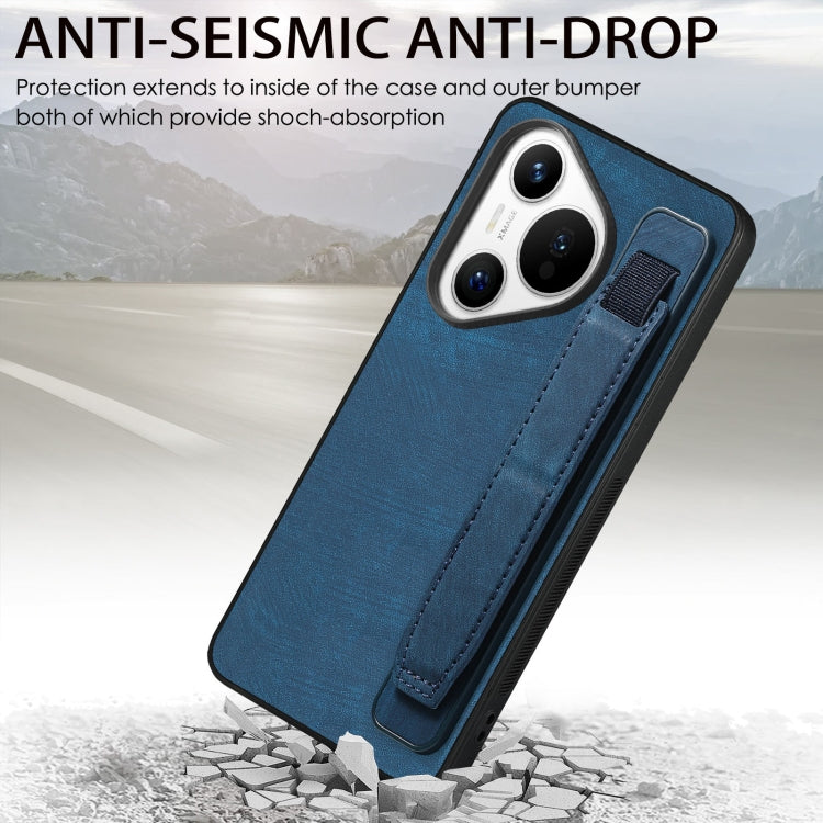 For Huawei Pura 70 Ultra Retro Wristband Holder Leather Back Phone Case(Blue) - Huawei Cases by PMC Jewellery | Online Shopping South Africa | PMC Jewellery | Buy Now Pay Later Mobicred