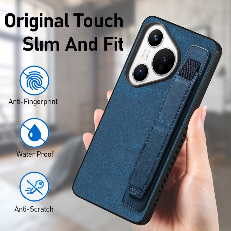 For Huawei Pura 70 Ultra Retro Wristband Holder Leather Back Phone Case(Blue) - Huawei Cases by PMC Jewellery | Online Shopping South Africa | PMC Jewellery | Buy Now Pay Later Mobicred