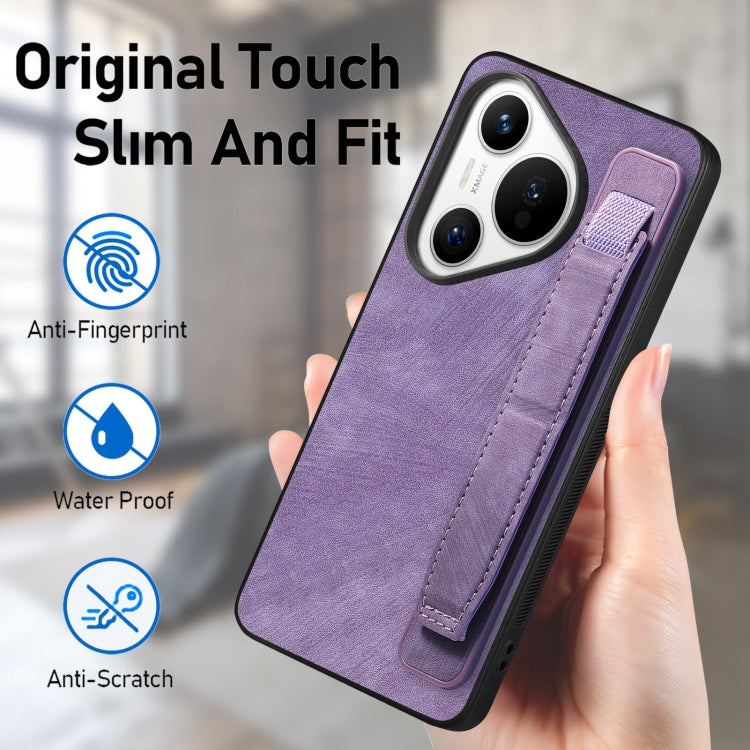 For Huawei Pura 70 Ultra Retro Wristband Holder Leather Back Phone Case(Purple) - Huawei Cases by PMC Jewellery | Online Shopping South Africa | PMC Jewellery | Buy Now Pay Later Mobicred