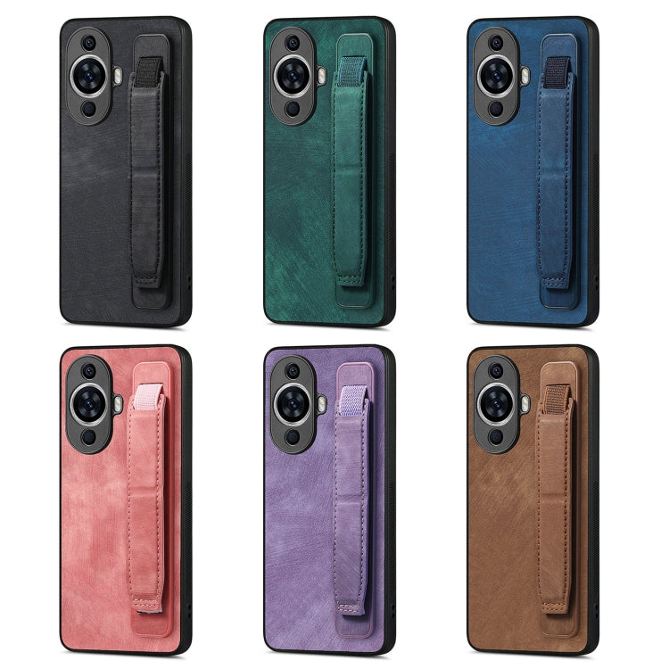 For Huawei Pura 70 Retro Wristband Holder Leather Back Phone Case(Green) - Huawei Cases by PMC Jewellery | Online Shopping South Africa | PMC Jewellery | Buy Now Pay Later Mobicred