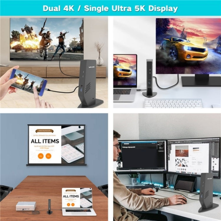 WAVLINK WL-UG69DK5 Laptop Dual 5K / 4K 60Hz Monitor Adapter USB 3.0 Docking Station, Plug:UK Plug - free shipping - PMC TechLife - Order now!