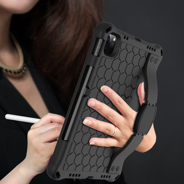 For iPad Air 11 2025 / 2024 Honeycomb EVA Hybrid PC Tablet Case with Strap(Black+Black) - iPad Air 11 2025 / 2024 Cases by PMC TechLife | Online Shopping South Africa | PMC TechLife | Buy Now Pay Later Mobicred