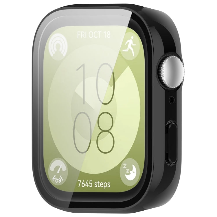 For Huawei Watch Fit 3 PC + Tempered Film Integrated Watch Protective Case(Black) - Watch Cases by PMC TechLife | Online Shopping South Africa | PMC TechLife | Buy Now Pay Later Mobicred