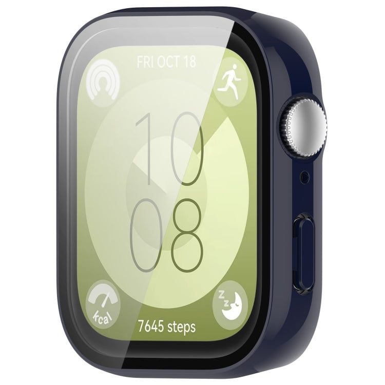 For Huawei Watch Fit 3 PC + Tempered Film Integrated Watch Protective Case(Dark Blue) - Watch Cases by PMC TechLife | Online Shopping South Africa | PMC TechLife | Buy Now Pay Later Mobicred