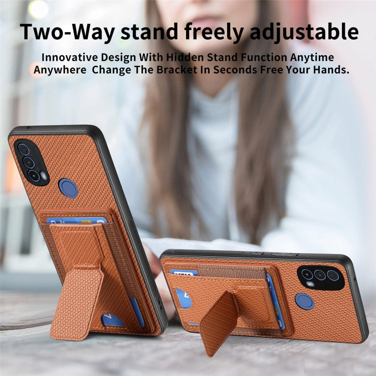 For Motorola Moto G 5G 2024 4G Carbon Fiber Fold Stand Elastic Card Bag Phone Case(Brown) - Motorola Cases by PMC Jewellery | Online Shopping South Africa | PMC Jewellery | Buy Now Pay Later Mobicred