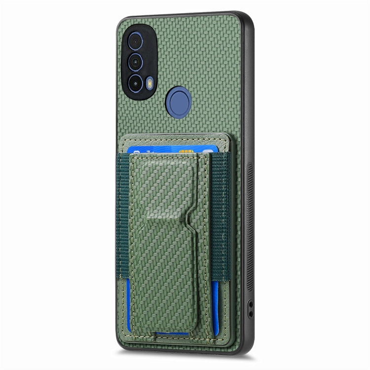 For Motorola Moto G 5G 2024 4G Carbon Fiber Fold Stand Elastic Card Bag Phone Case(Green) - Motorola Cases by PMC Jewellery | Online Shopping South Africa | PMC Jewellery | Buy Now Pay Later Mobicred