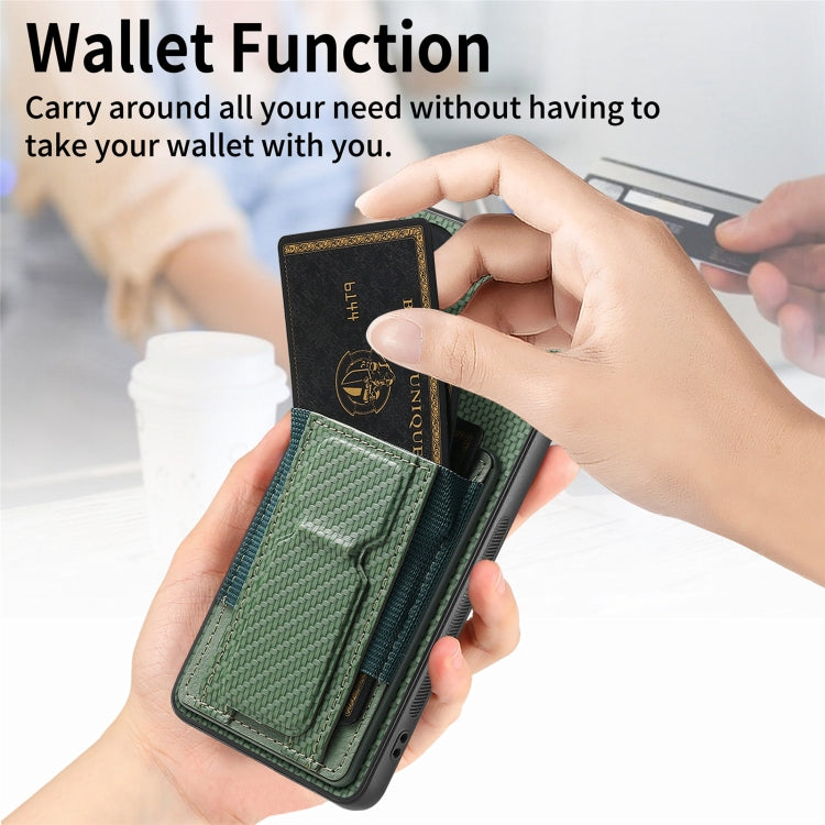 For Motorola Moto G 5G 2024 4G Carbon Fiber Fold Stand Elastic Card Bag Phone Case(Green) - Motorola Cases by PMC Jewellery | Online Shopping South Africa | PMC Jewellery | Buy Now Pay Later Mobicred