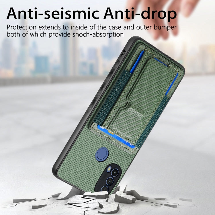 For Motorola Moto G Power 5G 2024 Carbon Fiber Fold Stand Elastic Card Bag Phone Case(Green) - Motorola Cases by PMC Jewellery | Online Shopping South Africa | PMC Jewellery | Buy Now Pay Later Mobicred
