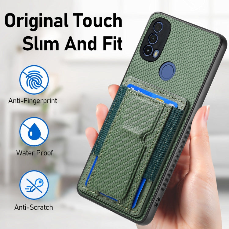 For Motorola Moto G Power 5G 2024 Carbon Fiber Fold Stand Elastic Card Bag Phone Case(Green) - Motorola Cases by PMC Jewellery | Online Shopping South Africa | PMC Jewellery | Buy Now Pay Later Mobicred