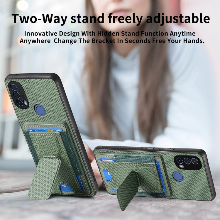 For Motorola Moto G Power 5G 2024 Carbon Fiber Fold Stand Elastic Card Bag Phone Case(Green) - Motorola Cases by PMC Jewellery | Online Shopping South Africa | PMC Jewellery | Buy Now Pay Later Mobicred