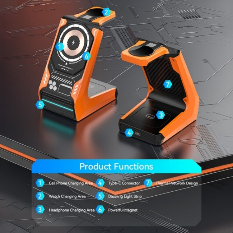 T21 3 in 1 Mecha Charger Mobile Phone Watch Earphone Desktop Wireless Charging Dock Station(Beige) - free shipping - PMC Jewellery - Order now!