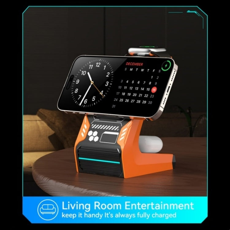 T21 3 in 1 Mecha Charger Mobile Phone Watch Earphone Desktop Wireless Charging Dock Station(Beige) - free shipping - PMC Jewellery - Order now!