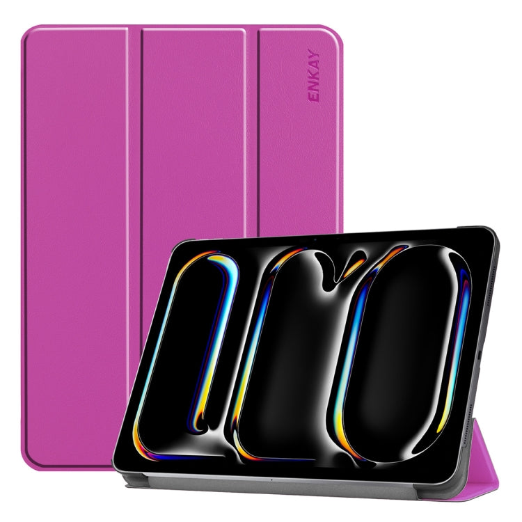 For iPad Pro 13 2024 ENKAY Tri-fold Custer Texture Platic Leather Smart Tablet Case(Purple) - iPad Pro 13 2024 Cases by ENKAY | Online Shopping South Africa | PMC TechLife | Buy Now Pay Later Mobicred