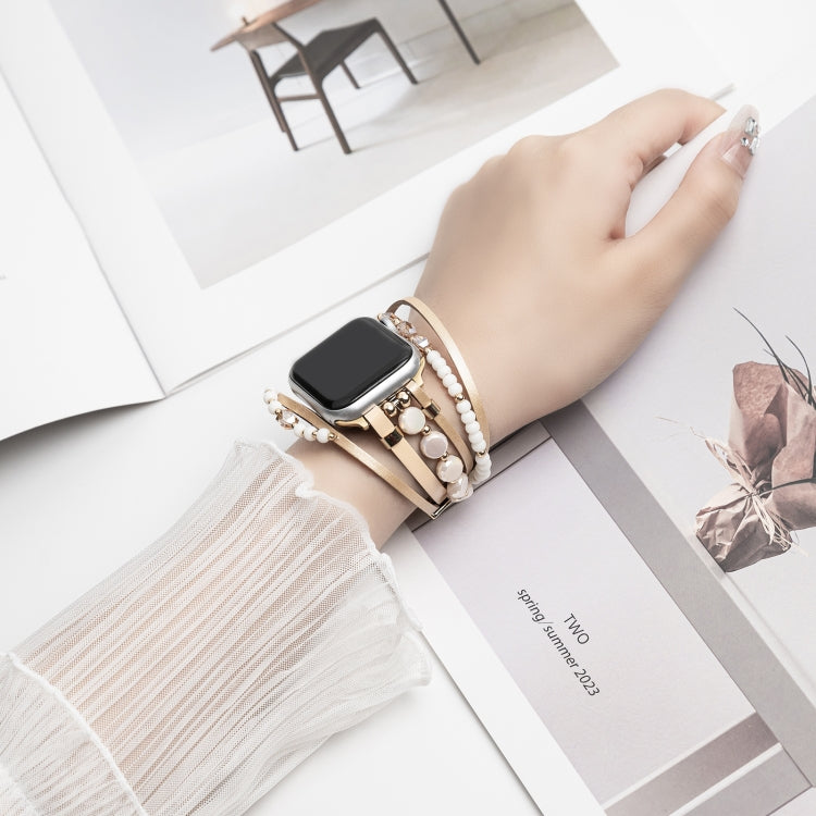 For Apple Watch SE 2022 44mm Beaded National Style Bracelet Crystal Watch Band(Rose Gold) - free shipping - PMC TechLife - Order now!