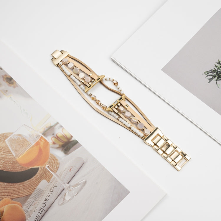 For Apple Watch Series 3 42mm Beaded National Style Bracelet Crystal Watch Band(Rose Gold) - free shipping - PMC TechLife - Order now!