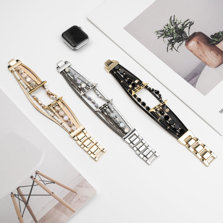 For Apple Watch SE 2023 44mm Beaded National Style Bracelet Crystal Watch Band(Rose Gold) - free shipping - PMC TechLife - Order now!