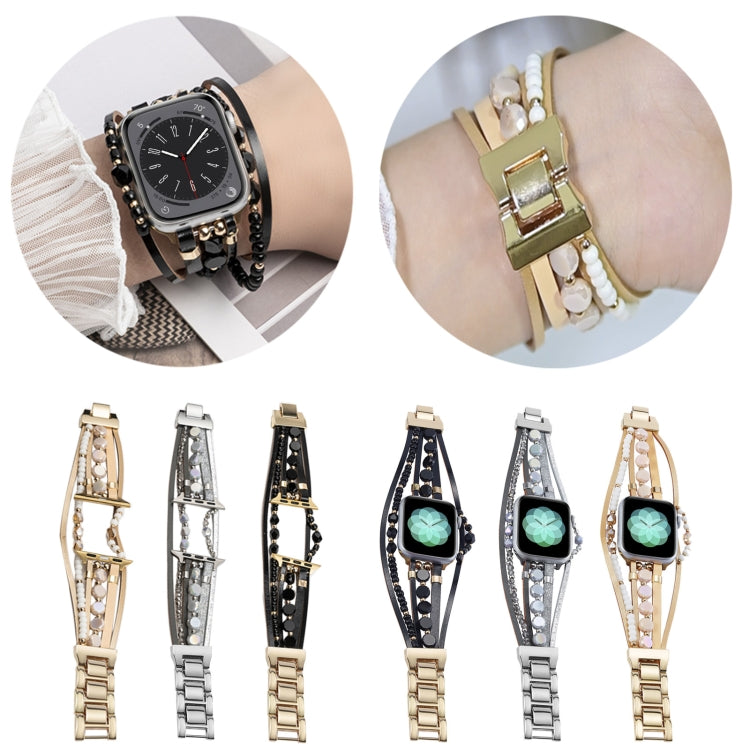 For Apple Watch SE 2023 44mm Beaded National Style Bracelet Crystal Watch Band(Rose Gold) - free shipping - PMC TechLife - Order now!