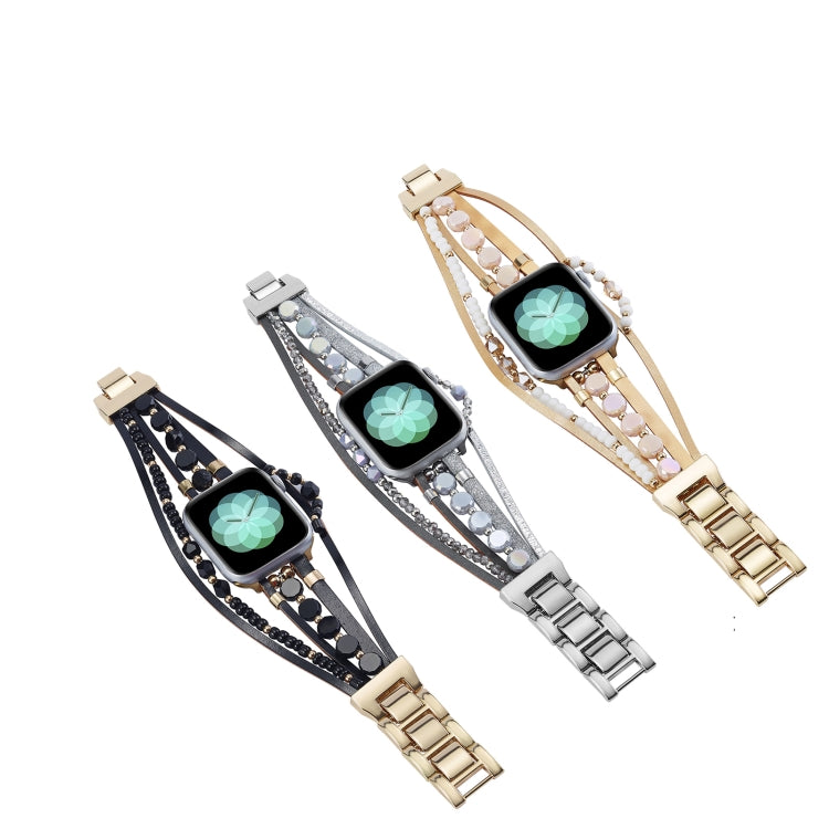 For Apple Watch Series 7 45mm Beaded National Style Bracelet Crystal Watch Band(Rose Gold) - free shipping - PMC TechLife - Order now!