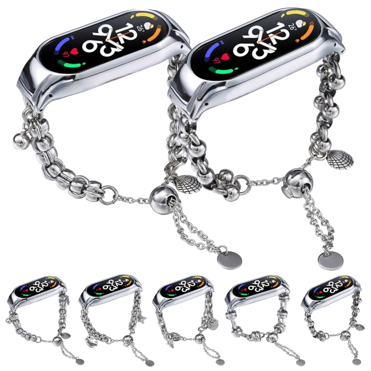 For Xiaomi Mi Band 5 / 6 Beaded Bracelet Metal Watch Band(Silver+Dual Bead) - free shipping - PMC TechLife - Order now!