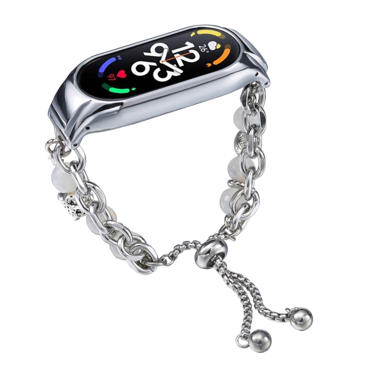 For Xiaomi Mi Band 7 Crystal Beaded Onyx Watch Band(Silver+Leopard Head) - free shipping - PMC TechLife - Order now!