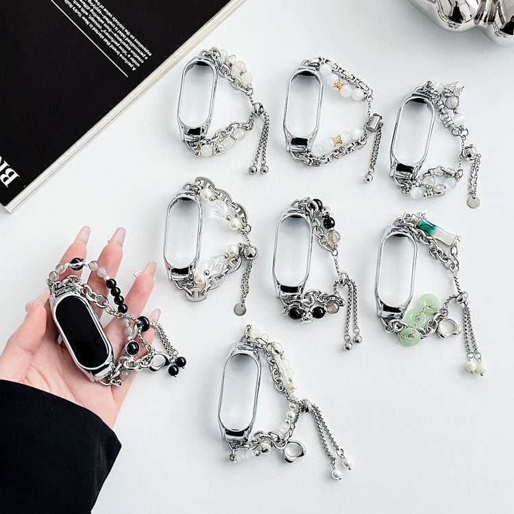 For Xiaomi Mi Band 7 Crystal Beaded Onyx Watch Band(Silver+White Pearl) - free shipping - PMC TechLife - Order now!