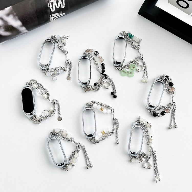 For Xiaomi Mi Band 7 Crystal Beaded Onyx Watch Band(Silver+Agate Bead) - free shipping - PMC TechLife - Order now!