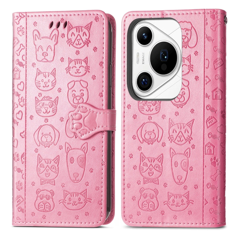 For Huawei Pura 70 Ultra Cat and Dog Embossed Leather Phone Case(Pink) - Huawei Cases by PMC Jewellery | Online Shopping South Africa | PMC Jewellery | Buy Now Pay Later Mobicred