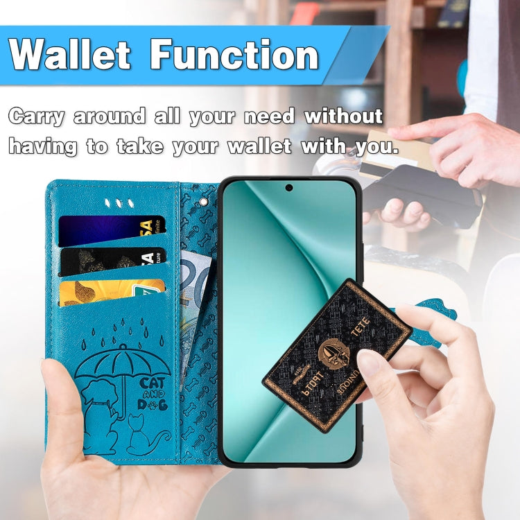 For Huawei Pura 70 Pro Cat and Dog Embossed Leather Phone Case(Blue) - Huawei Cases by PMC Jewellery | Online Shopping South Africa | PMC Jewellery | Buy Now Pay Later Mobicred