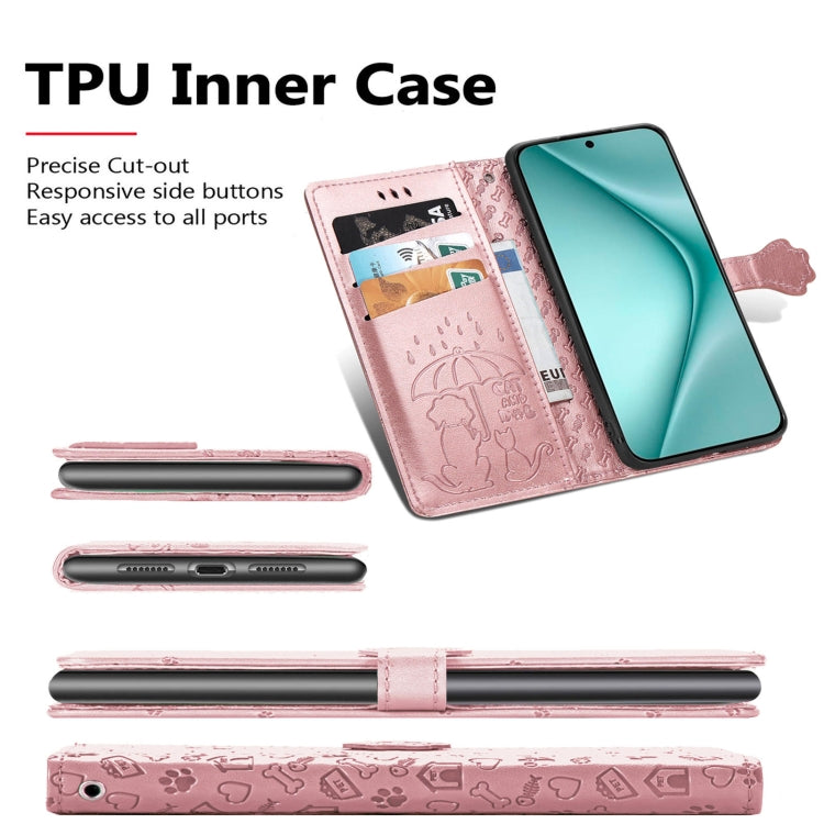 For Huawei Pura 70 Pro Cat and Dog Embossed Leather Phone Case(Rose Gold) - Huawei Cases by PMC Jewellery | Online Shopping South Africa | PMC Jewellery | Buy Now Pay Later Mobicred