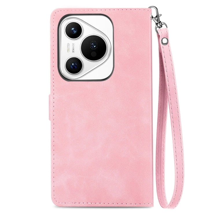 For Huawei Pura 70 Embossed Flower Zipper Leather Phone Case(Pink) - Huawei Cases by PMC Jewellery | Online Shopping South Africa | PMC Jewellery | Buy Now Pay Later Mobicred