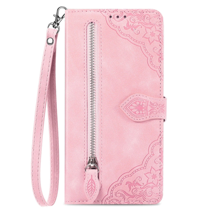 For Huawei Pura 70 Pro Embossed Flower Zipper Leather Phone Case(Pink) - Huawei Cases by PMC Jewellery | Online Shopping South Africa | PMC Jewellery | Buy Now Pay Later Mobicred
