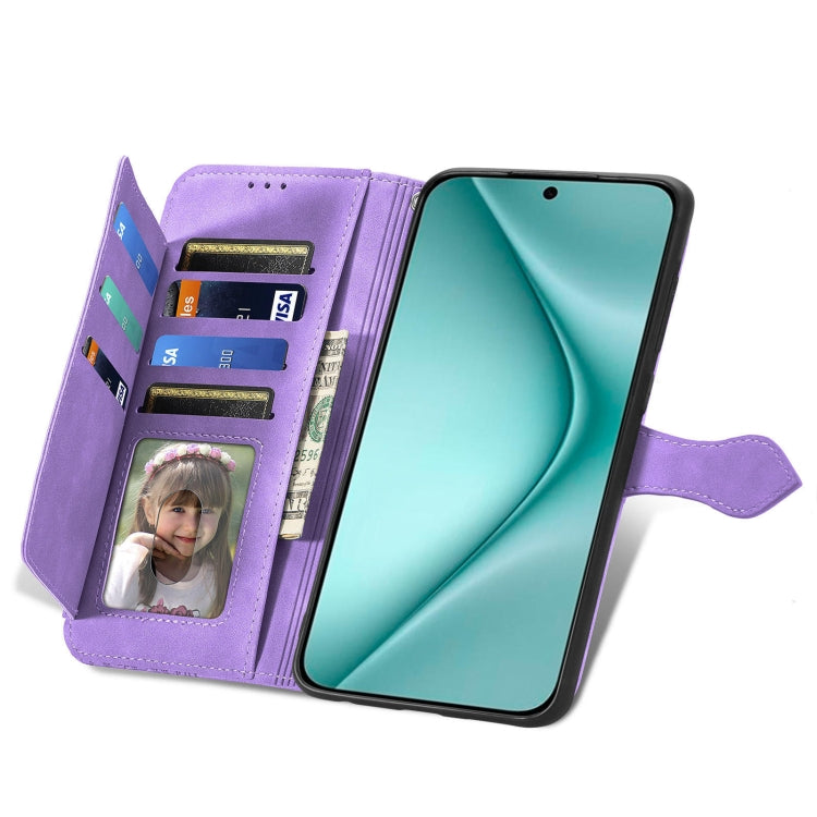 For Huawei Pura 70 Ultra Embossed Flower Zipper Leather Phone Case(Purple) - Huawei Cases by PMC Jewellery | Online Shopping South Africa | PMC Jewellery | Buy Now Pay Later Mobicred
