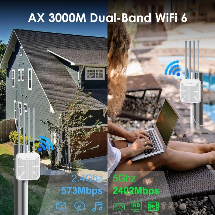 WAVLINK WN573HX3 AX3000 Waterproof Outdoor WiFi Wireless Outdoor Dual Band Router, Plug:UK Plug - free shipping - PMC TechLife - Order now!