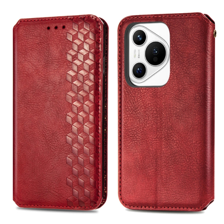 For Huawei Pura 70 Ultra Cubic Grid Pressed Magnetic Leather Phone Case(Red) - free shipping - PMC Jewellery - Order now!