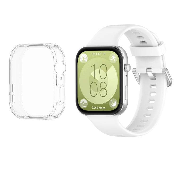 For Huawei Watch Fit3 Silicone Soft Watch Band + Clear Watch Protective Case Set(White) - Watch Bands by PMC TechLife | Online Shopping South Africa | PMC TechLife | Buy Now Pay Later Mobicred
