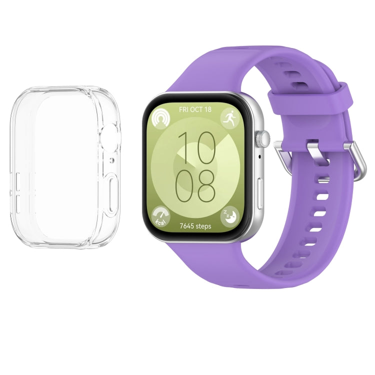 For Huawei Watch Fit3 Silicone Soft Watch Band + Clear Watch Protective Case Set(Lilac Purple) - Watch Bands by PMc TechLife | Online Shopping South Africa | PMc TechLife | Buy Now Pay Later Mobicred